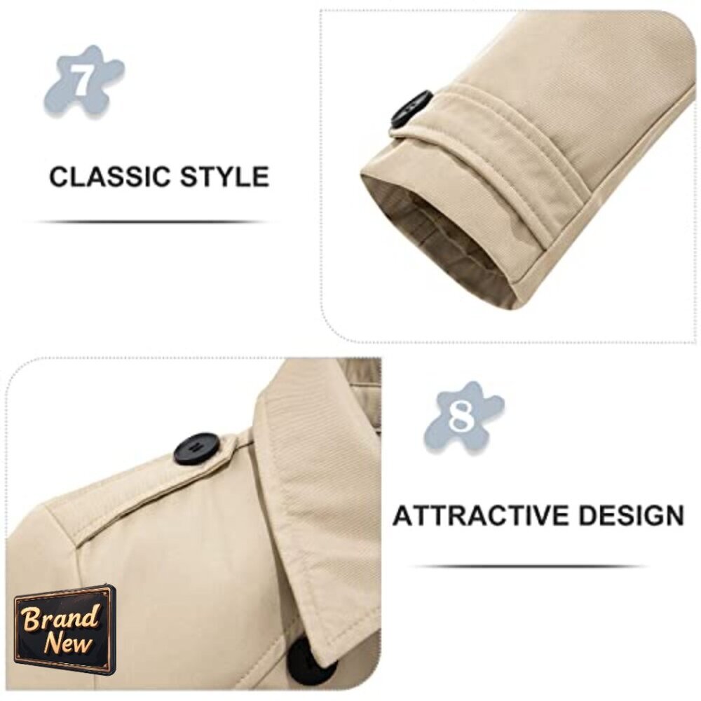 Waterproof Trench Coat with Removable Hood, Double Breasted, Belted Lapel - Picture 7 of 7